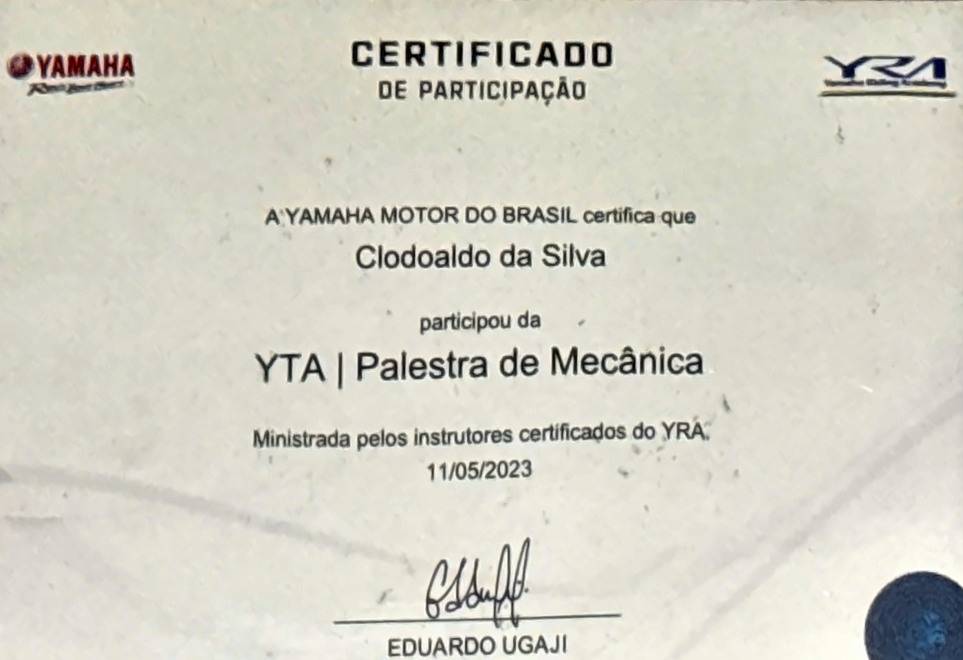 Certificado: Palestra de mecânica